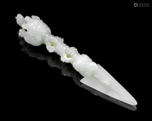 A white jade carving of a Tibetan ritual dagger, phurba