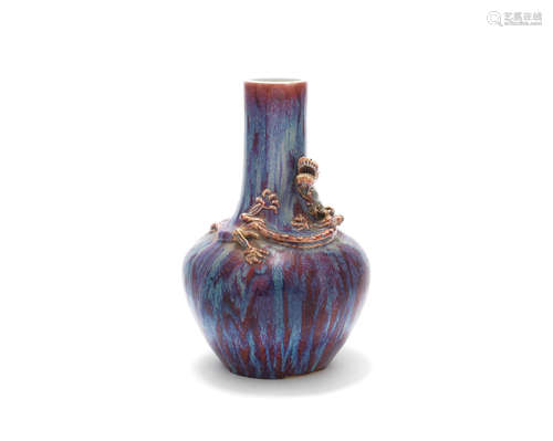 19th century A flambé-glazed 'chilong' bottle vase