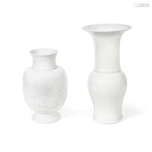 18th century or later A white-glazed carved lantern vase