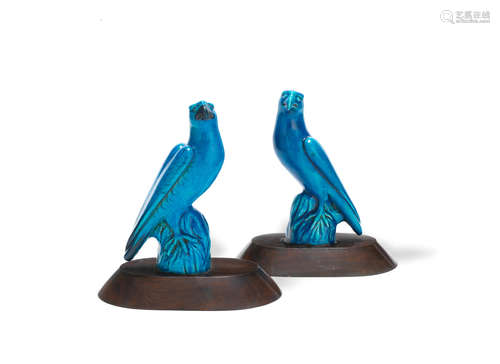 19th century A pair of turquoise-glazed models of hawks