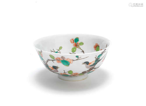 Qing Dynasty or later An enamelled 'magpie and prunus' bowl