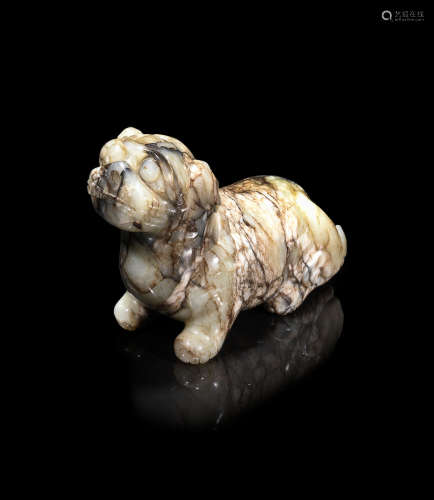 Ming Dynasty A mottled grey jade carving of a Buddhist lion