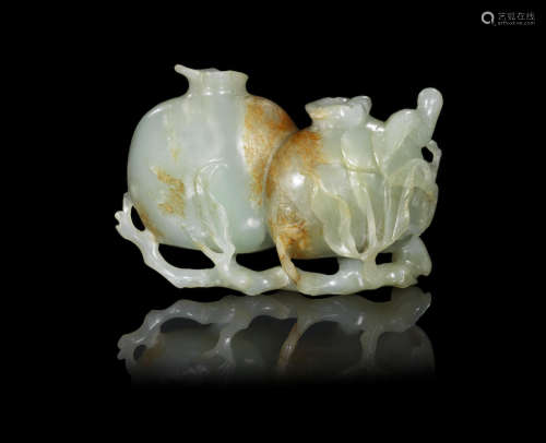 18th century A green and russet jade pomegranate group