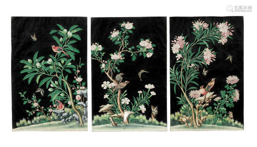 Three studies of birds and flowers Chinese Export School (19th century)