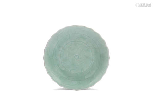 Qianlong seal mark, 18th/19th century A carved and moulded celadon-glazed 'lotus' dish