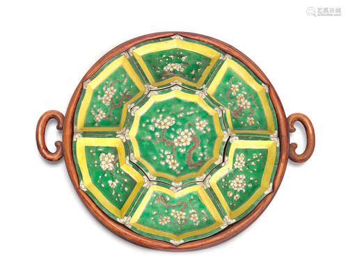 Kangxi A seven-piece famille verte biscuit-enamelled sweetmeat set