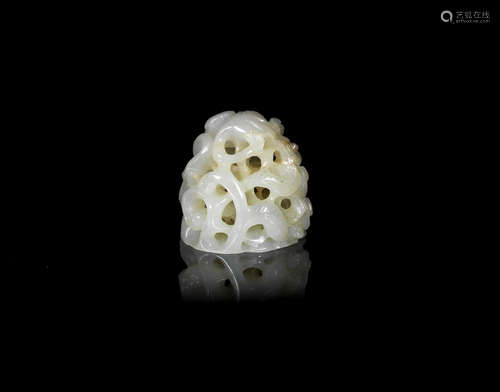 Ming Dynasty A white jade reticulated hat finial