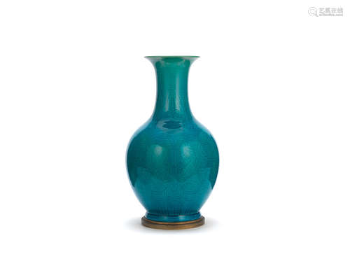 Kangxi A turquoise-glazed baluster vase