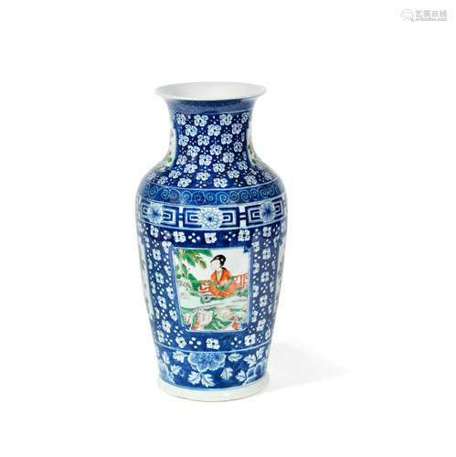 Tongzhi six-character mark and possibly of the period A famille verte and blue and white baluster vase