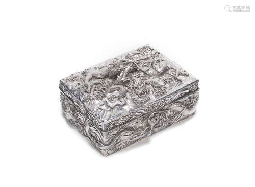 Meiji Period A large Japanese export silver 'Dragon' box and cover