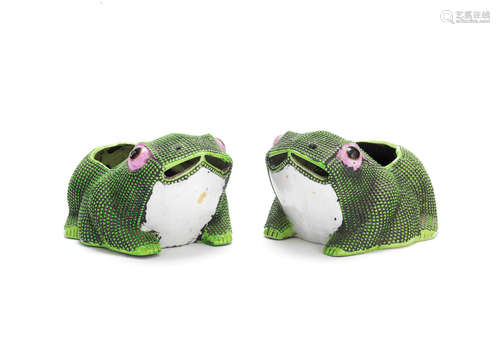 Kangxi, the enamels later A pair of biscuit-fired models of toads