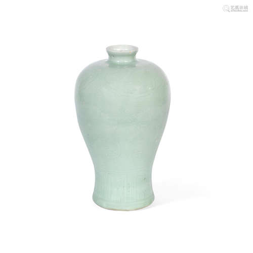 18th/19th century A carved celadon-glazed baluster vase, meiping