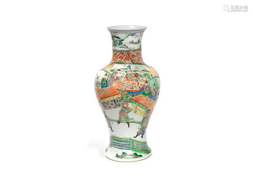 Kangxi A famille verte 'Feast At Hong Gate' baluster vase