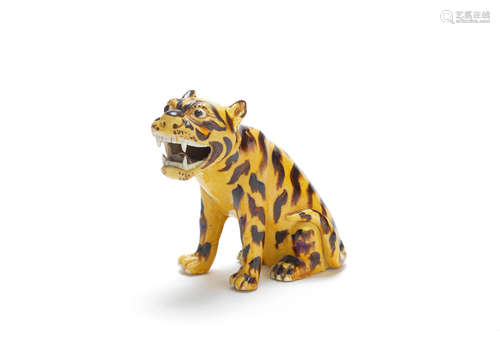 19th century A yellow and brown-glazed model of a tiger