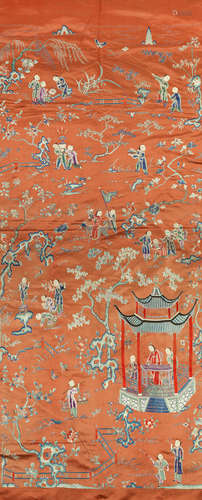 19th century An apricot ground silk embroidered panel