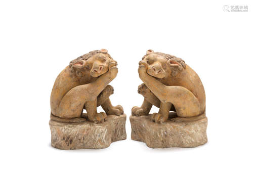 Tang Dynasty A pair of pottery models of lions