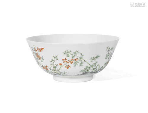 Xianfeng six-character mark and of the period  An enamelled 'nandina berry and narcissus flower' bowl