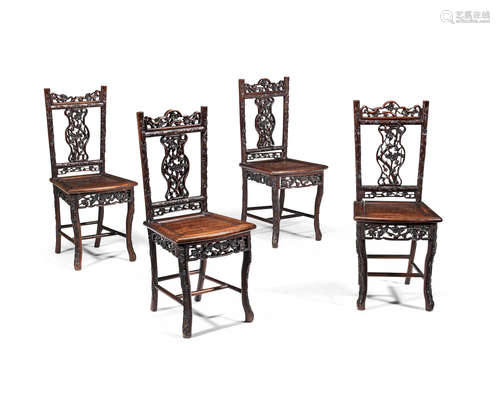 19th century A set of four carved hardwood chairs