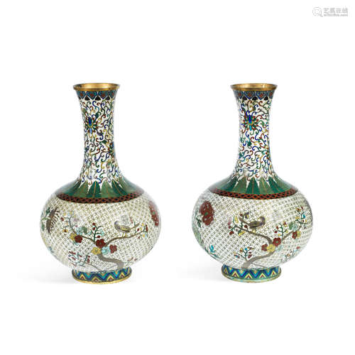 Late Qing Dynasty A large pair of cloisonné enamel bottle vases