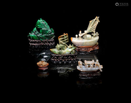 Late Qing Dynasty A varied group of jadeite and hardstone carvings of boats