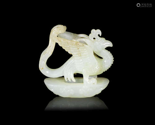 Qing Dynasty A green jade phoenix finial or fitting