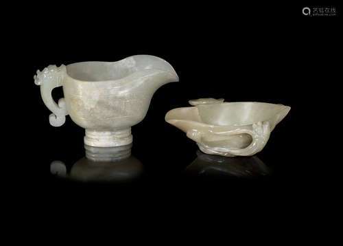 Qing Dynasty Two pale green jade vessels