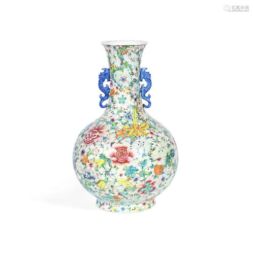 Qianlong seal mark, Republic Period A famille rose 'mille-fleurs' bottle vase