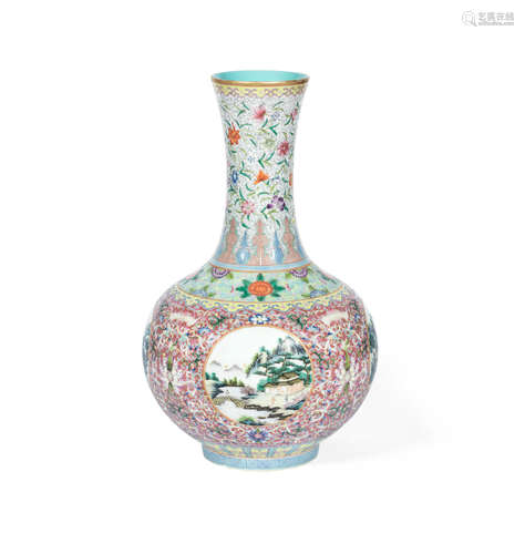 Daoguang seal mark A famille rose 'landscapes' bottle vase