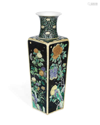 Chenghua six-character mark, 19th century A famille noire square tapering vase