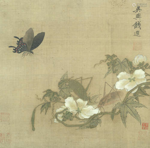 Peonies and Insects In the manner of Qian Xuan (1235-1305) (late Qing Dynasty)