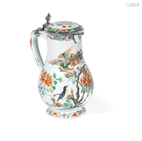 Kangxi A famille verte silver-mounted ewer and cover