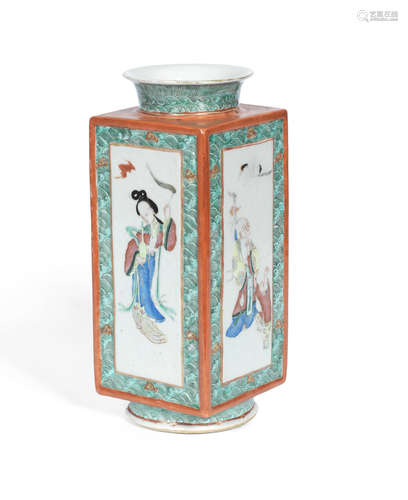 19th century A polychrome-enamelled square 'Immortals' vase