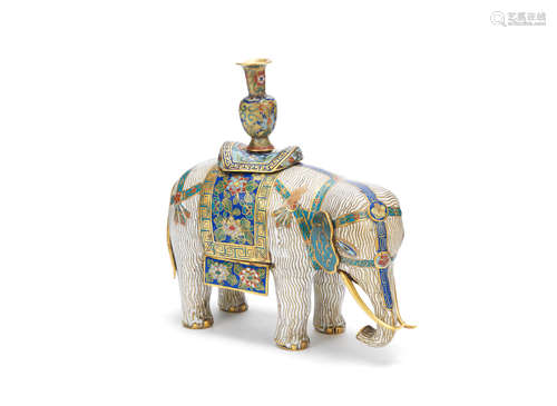 19th century A cloisonné enamel model of an elephant