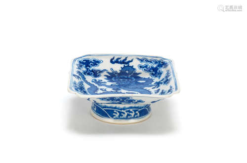 Guangxu six-character mark and of the period A blue and white square stem dish