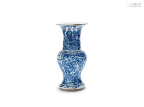 Kangxi A blue and white 'warriors' baluster vase