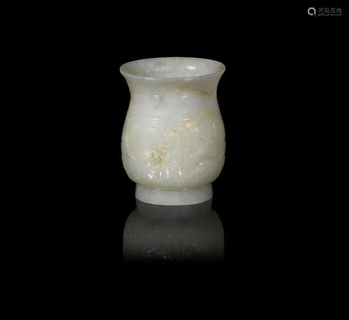 18th century An archaistic white jade vase, hu