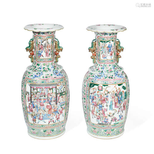 19th century A pair of large Canton famille rose vases