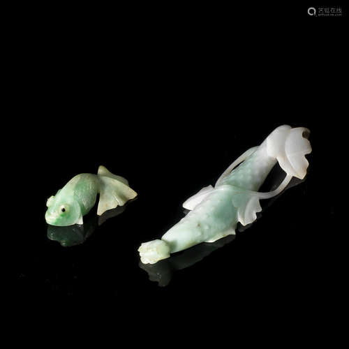 20th century A jadeite carving of a cucumber and a jadeite carving of a goldfish