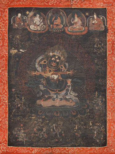 Tibet, 19th century A black-ground thangka of Panjarnata Mahakala