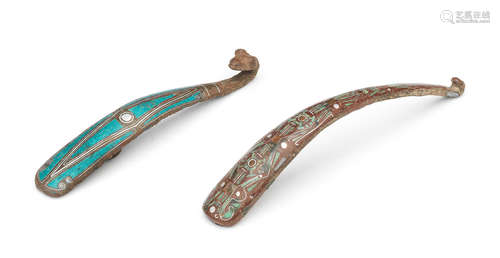 Eastern Zhou to Han Dynasty Two inlaid bronze belthooks