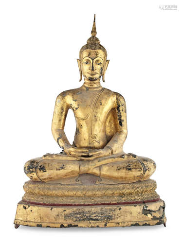 Thailand, 20th century A very large gilt-lacquered copper-alloy figure of Buddha