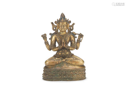 Tibet, 13th century  A brass-alloy figure of Shadakshari Lokeshvara