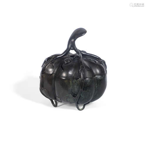 18th century A bronze pumpkin-form incense burner and cover