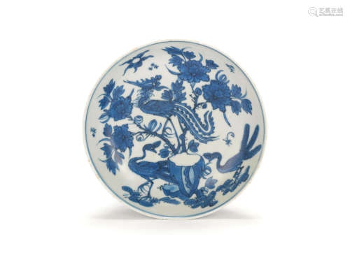 Tian lu fugui jia qi six-character mark, Wanli A blue and white 'phoenix' dish