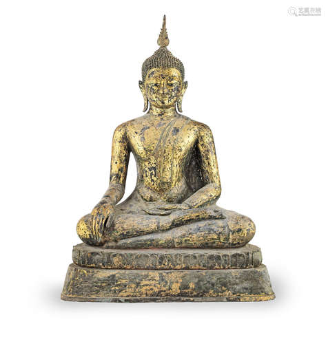 Thailand, Rattanakosin period, 19th/20th century A very large gilt-lacquered copper-alloy figure of Buddha