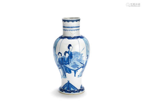 19th century A blue and white 'Four Arts' baluster vase