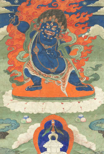 Tibet, 19th century A thangka of Alpacanda Vajrapani, and a black-ground thangka of six-armed white Mahakala