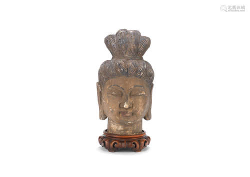 Possibly Ming Dynasty A large lacquered softwood head of Guanyin