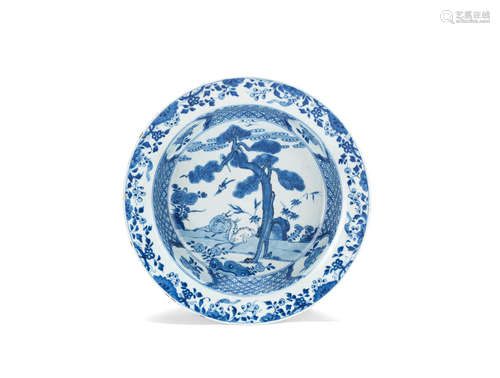 Kangxi  A blue and white 'deer and pine' basin