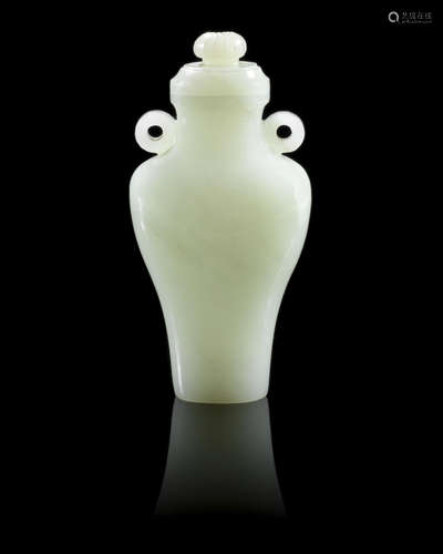 19th century A small white jade baluster vase and cover